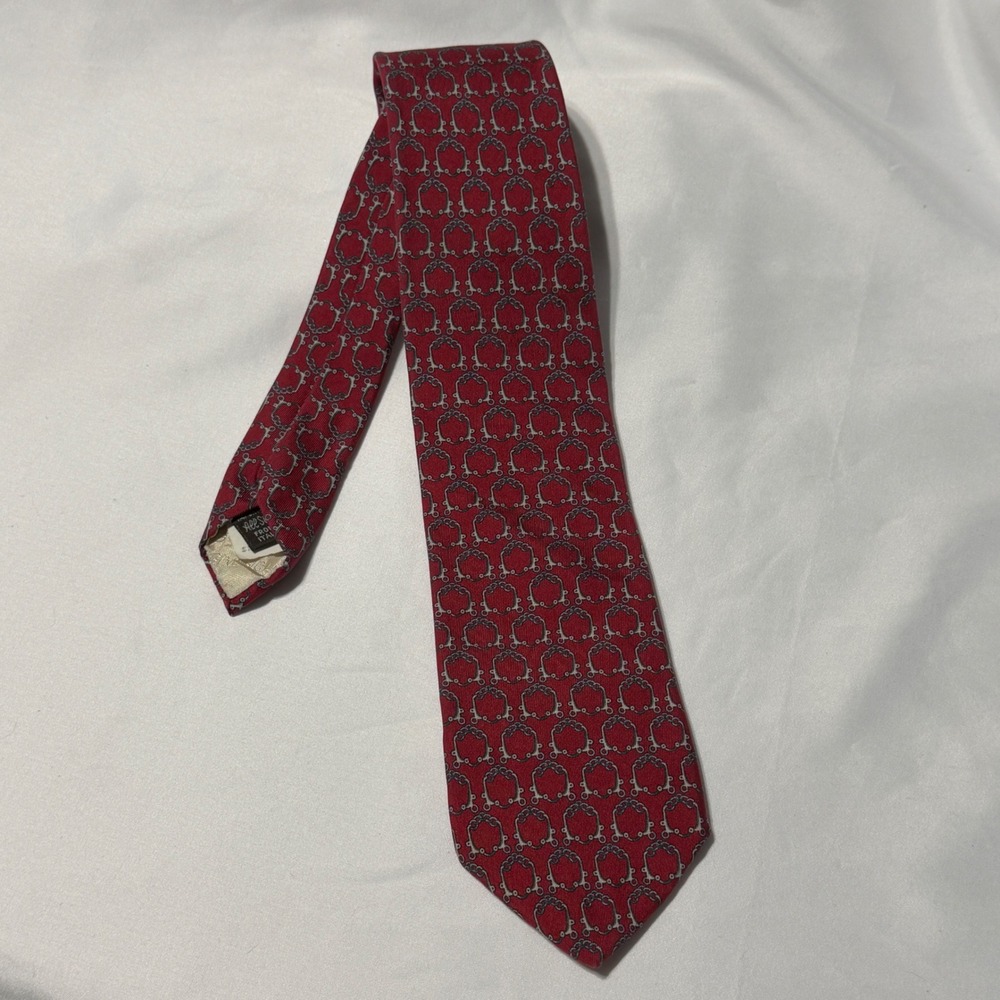 Givenchy Monsieur Silk Necktie Mens OS Red Equestrian Bit Chain Print Italy USA